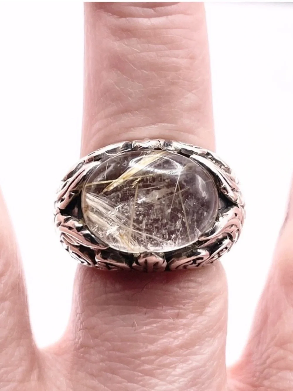 Size 7 Sterling Silver Rutilated Quartz Statement Ring